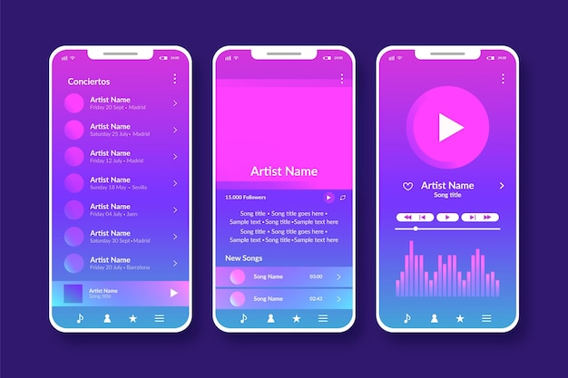 Conjunto de interfaz de la aplicación del reproductor de música