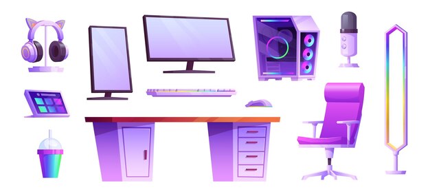 Conjunto interior de sala de serpentina de computadora de juego aislado