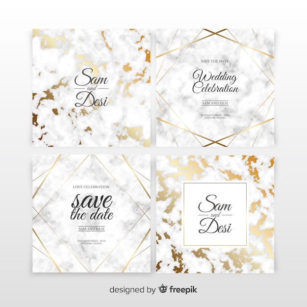 Vector gratuito conjunto de invitación de boda de mármol