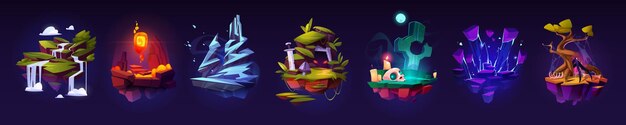 Conjunto de islas flotantes plataformas de juego volador roca