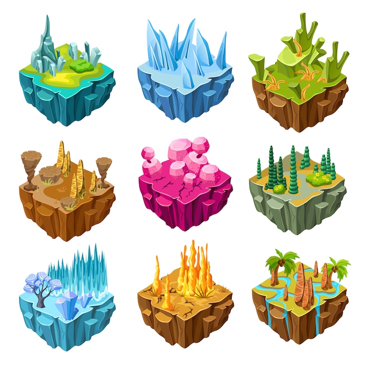 Vector gratuito conjunto de islas de juego colorido isométrico