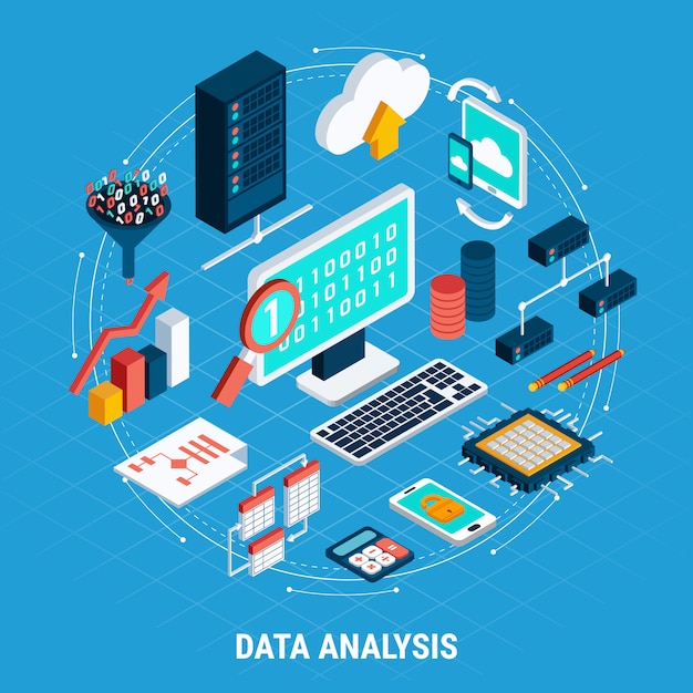 Vector gratuito conjunto isométrico de análisis de datos