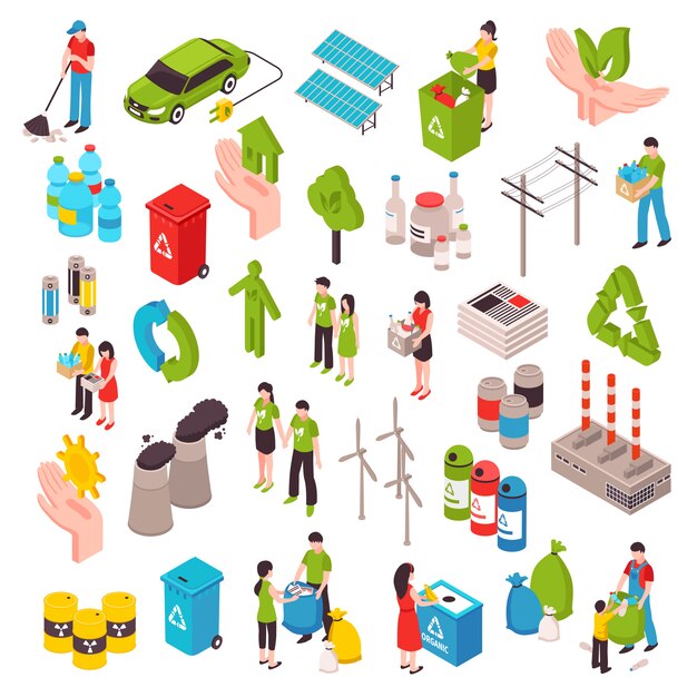 Conjunto isométrico de ecología y basura