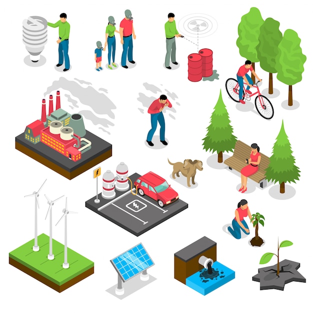 Vector gratuito conjunto isométrico de ecología