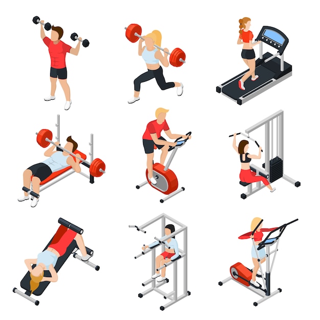 Vector gratuito conjunto isométrico de gimnasio