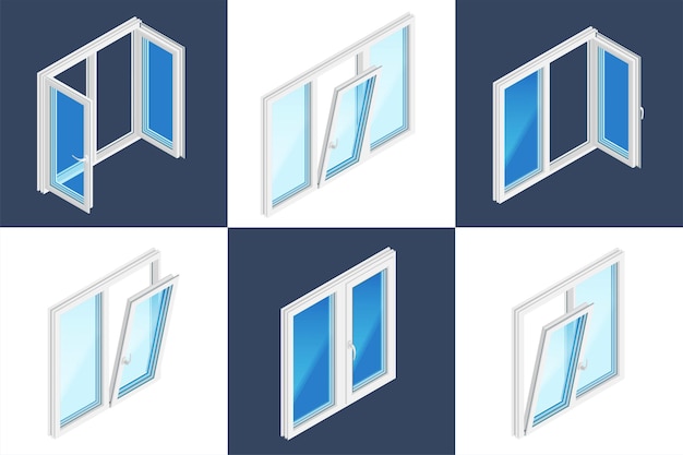 Conjunto isométrico de instalación de ventanas.