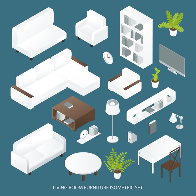 Conjunto isométrico de muebles de sala de estar