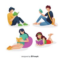 Vector gratis conjunto de jóvenes leyendo