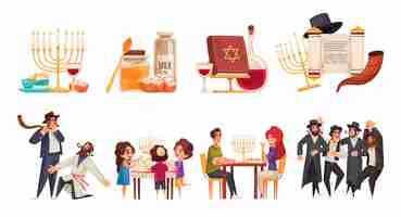 Vector gratuito conjunto judío de hanukkah