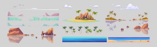 Vector gratuito conjunto de juego de construcción de paisaje de isla tropical