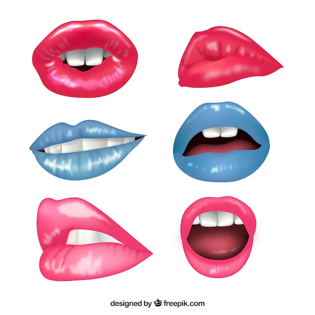 Vector gratuito conjunto de labios con diferentes pintalabios