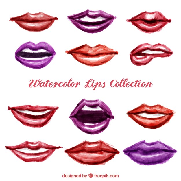 Conjunto de labios femeninos pintados en acuarelas