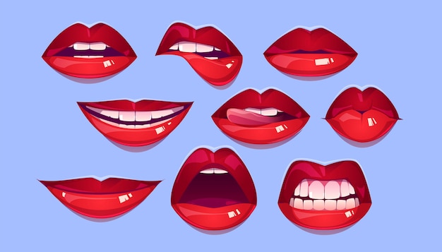 Vector gratuito conjunto de labios rojos femeninos