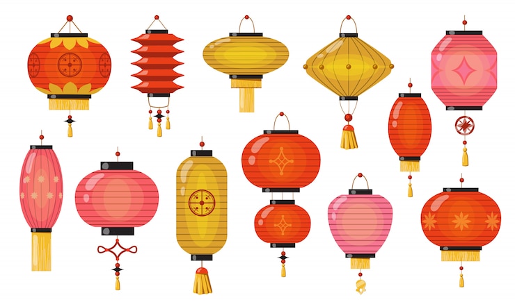 Vector gratuito conjunto de lámparas chinas