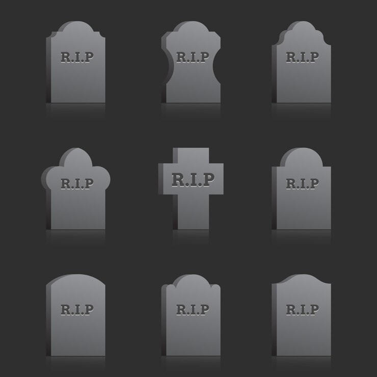 Vector gratuito conjunto de lápidas vectoriales con texto rip sobre fondo gris