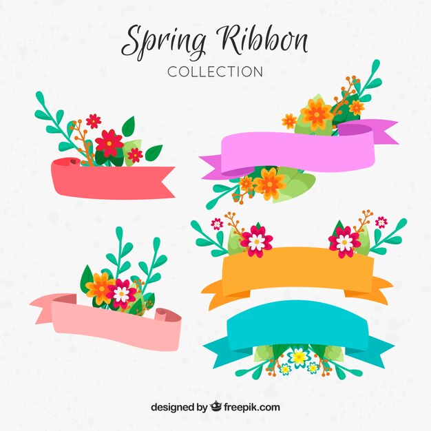 Conjunto de lazos de primavera con flores y diferentes colores