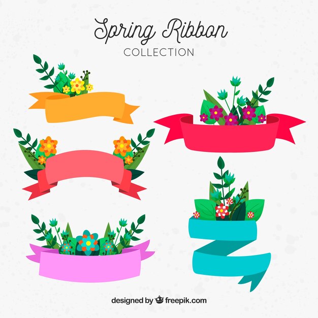 Conjunto de lazos de primavera con flores y diferentes colores