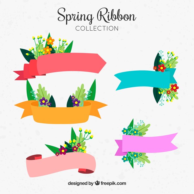 Conjunto de lazos de primavera con flores y diferentes colores