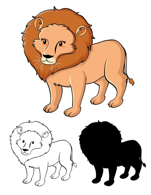 conjunto, de, león, caricatura