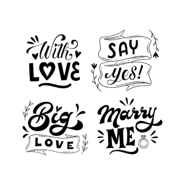 Vector gratuito conjunto de letras de boda