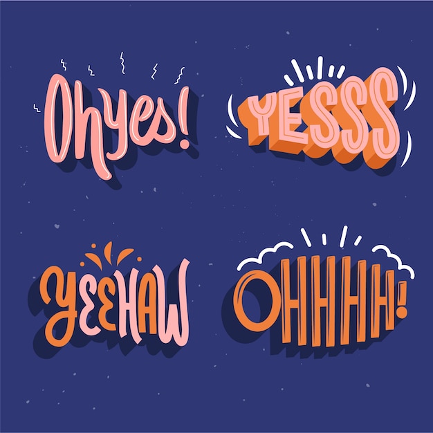 Vector gratuito conjunto de letras de expresiones y onomatopeyas