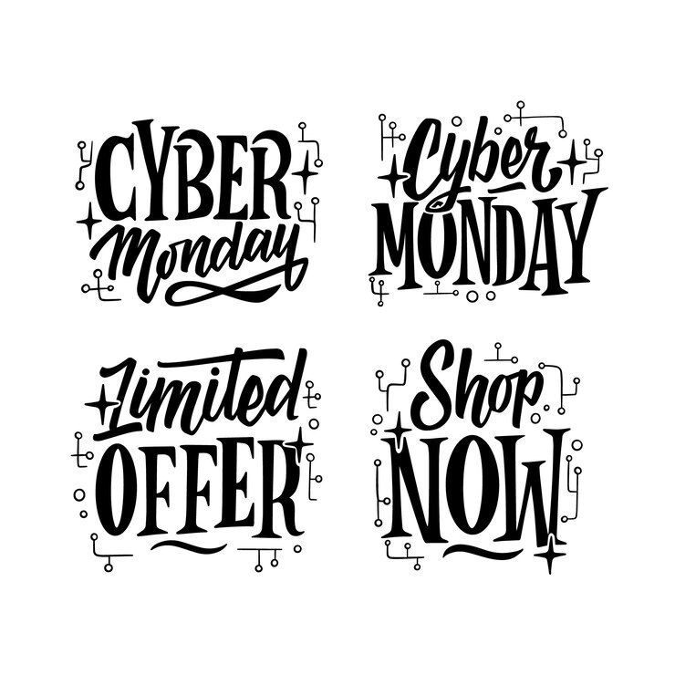 Vector gratuito conjunto de letras de lunes cibernético negro