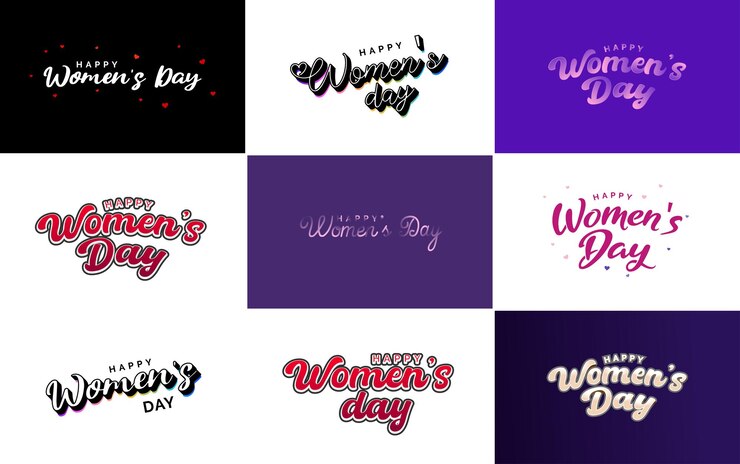 Vector gratuito conjunto de letras manuscritas del día de la mujer feliz colección de caligrafía moderna adecuada para tarjetas de felicitación o invitación etiquetas y carteles festivos