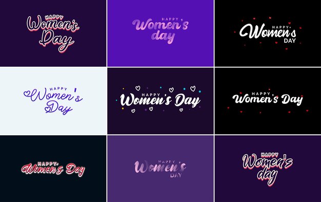 Conjunto de letras manuscritas del Día de la Mujer Feliz para su uso en tarjetas de felicitación o invitación etiquetas festivas y carteles colección de caligrafía moderna sobre fondo blanco