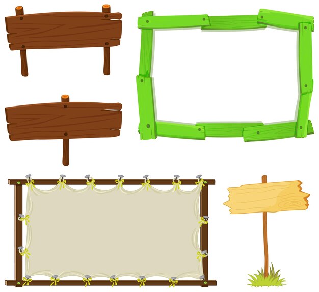 conjunto, de, letrero de madera, bandera