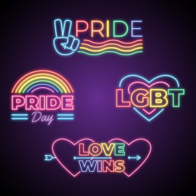 Conjunto de letreros de neón del día del orgullo