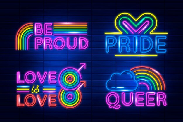 Conjunto de letreros de neón del día del orgullo