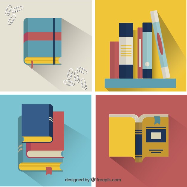 Conjunto de libros de colores en diseño plano