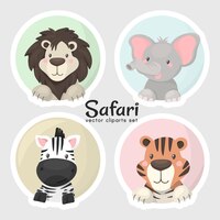 Vector gratis conjunto de lindas cabezas de animales de safari para bebés, en formato vectorial muy fácil de editar, objetos individuales