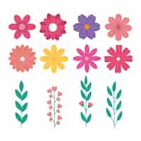 Vector gratuito conjunto de lindas flores con ramas y hojas naturales