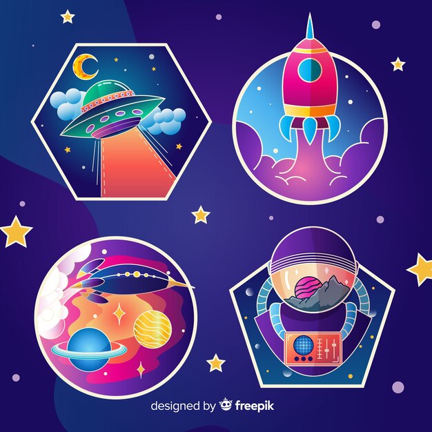 Conjunto de lindas pegatinas espaciales ilustradas