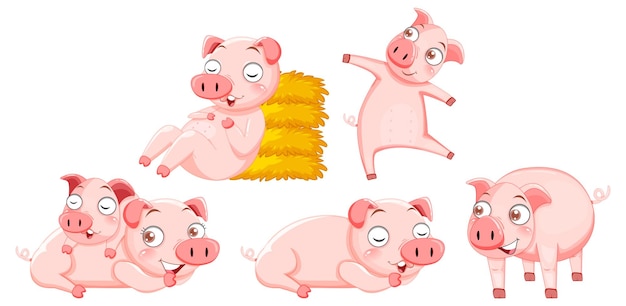 Vector gratuito conjunto, de, lindo, cerdo, caricatura, caracteres