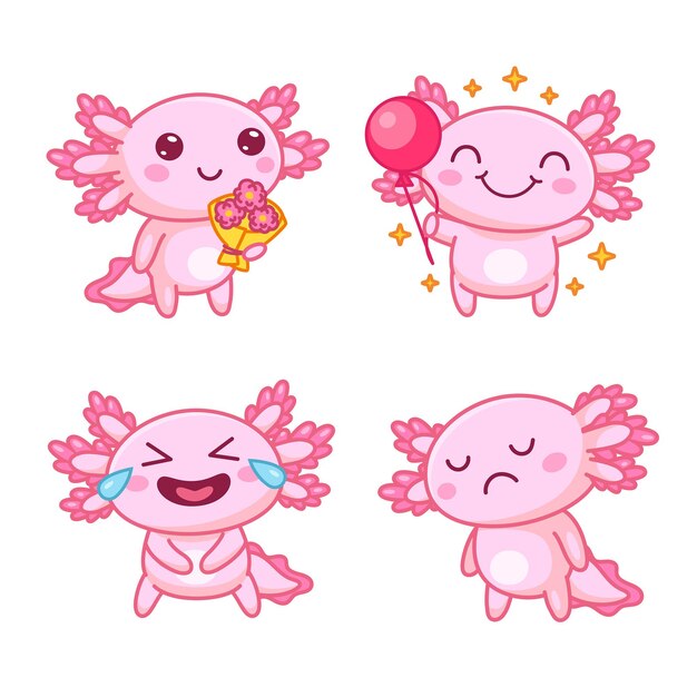 Conjunto de lindo dragón de dibujos animados sosteniendo flores y globos de aire que se entristecen y lloran de la risa