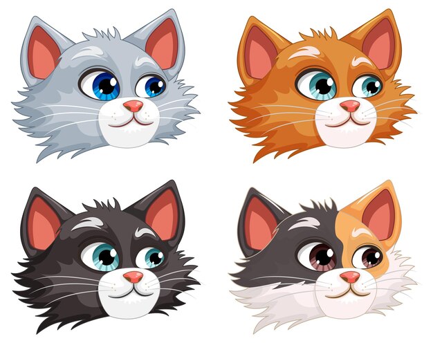 conjunto, de, lindo, gato, caricatura