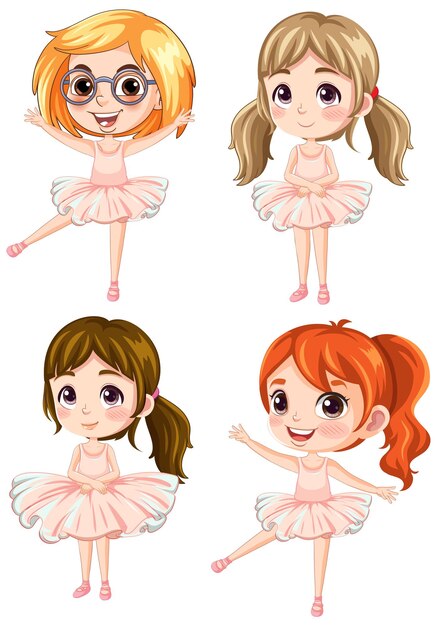 Conjunto de lindo personaje de dibujos animados de bailarina de ballet