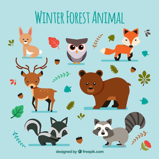 Vector gratuito conjunto de lindos animales de invierno