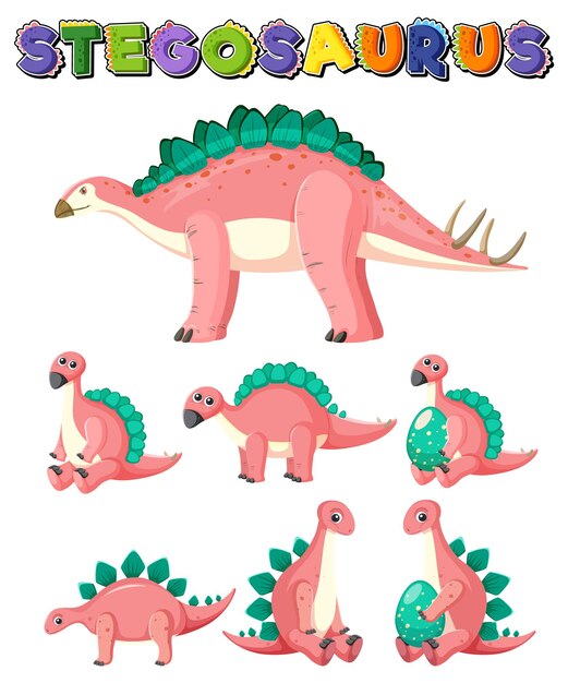 Conjunto de lindos personajes de dibujos animados de dinosaurios estegosaurio