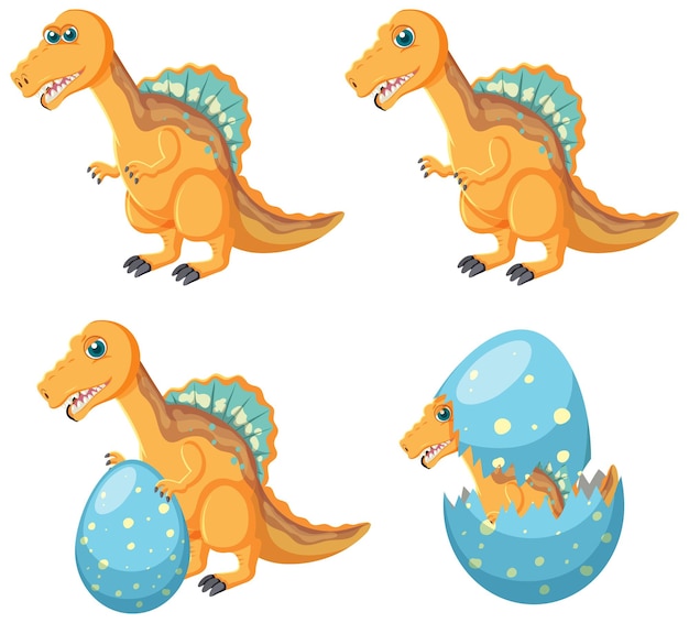 Vector gratuito conjunto de lindos personajes de dibujos animados de dinosaurios