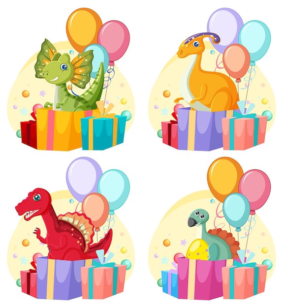 Vector gratuito conjunto de lindos personajes de dibujos animados de dinosaurios