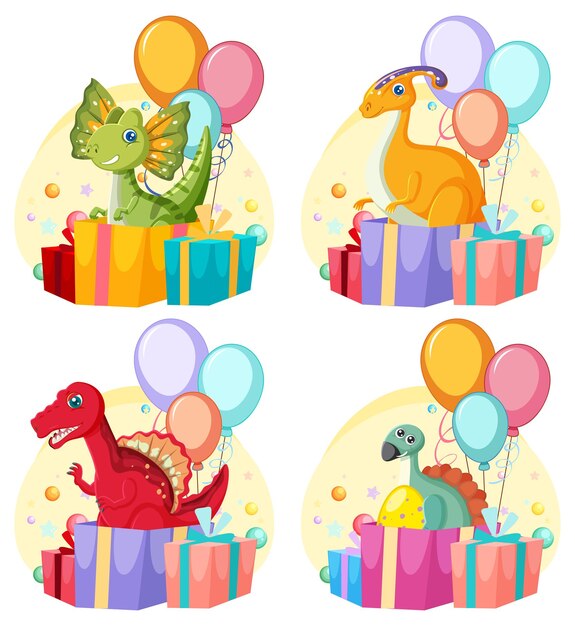 Conjunto de lindos personajes de dibujos animados de dinosaurios