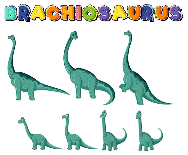 Conjunto de lindos personajes de dinosaurio braquiosaurio
