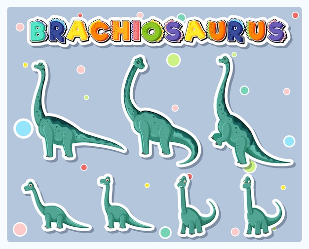 Vector gratuito conjunto de lindos personajes de dinosaurio braquiosaurio