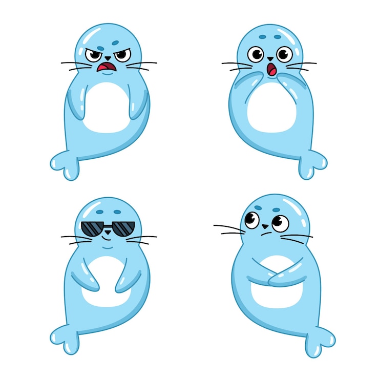 Vector gratuito conjunto de lindos sellos de dibujos animados dibujados a mano que se enojan sorprendidos dudando con gafas de sol