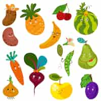 Vector gratuito conjunto de lindos vegetales y frutas.