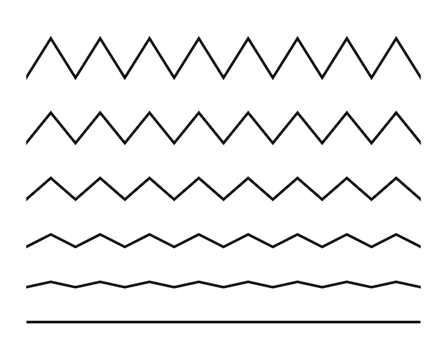 Conjunto de líneas de onda sin costuras en zigzag borde de línea horizontal negra ondulada subrayado del marco Vector de trazo