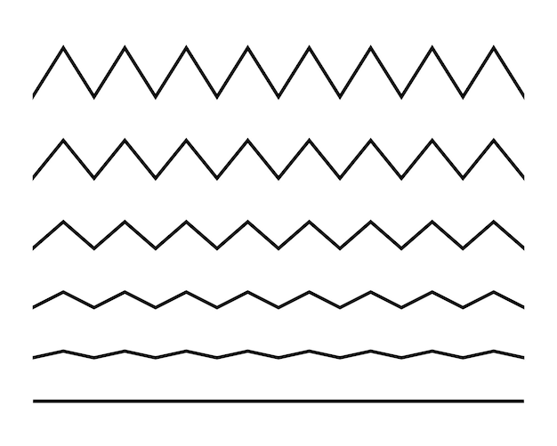 Vector gratuito conjunto de líneas de onda sin costuras en zigzag borde de línea horizontal negra ondulada subrayado del marco vector de trazo